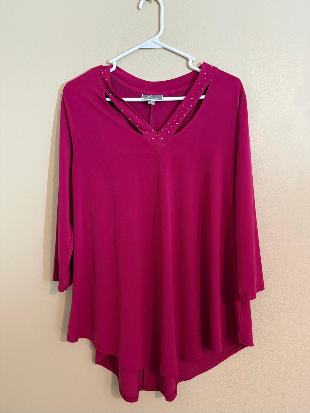 JM Collection Fuchsia V-Neck Studded Tunic Top
